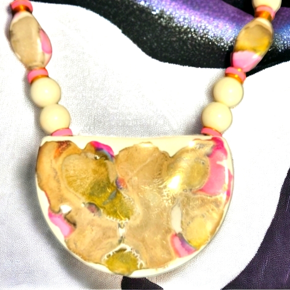 Vintage Ceramic painted necklace Japan - Picture 7 of 9